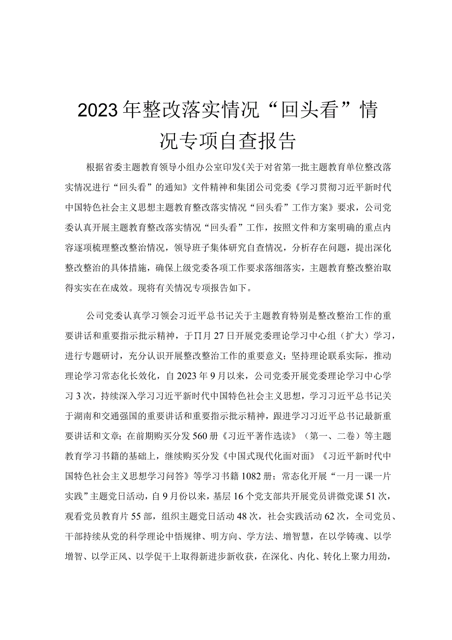 2023年整改落实情况“回头看”情况专项自查报告.docx_第1页