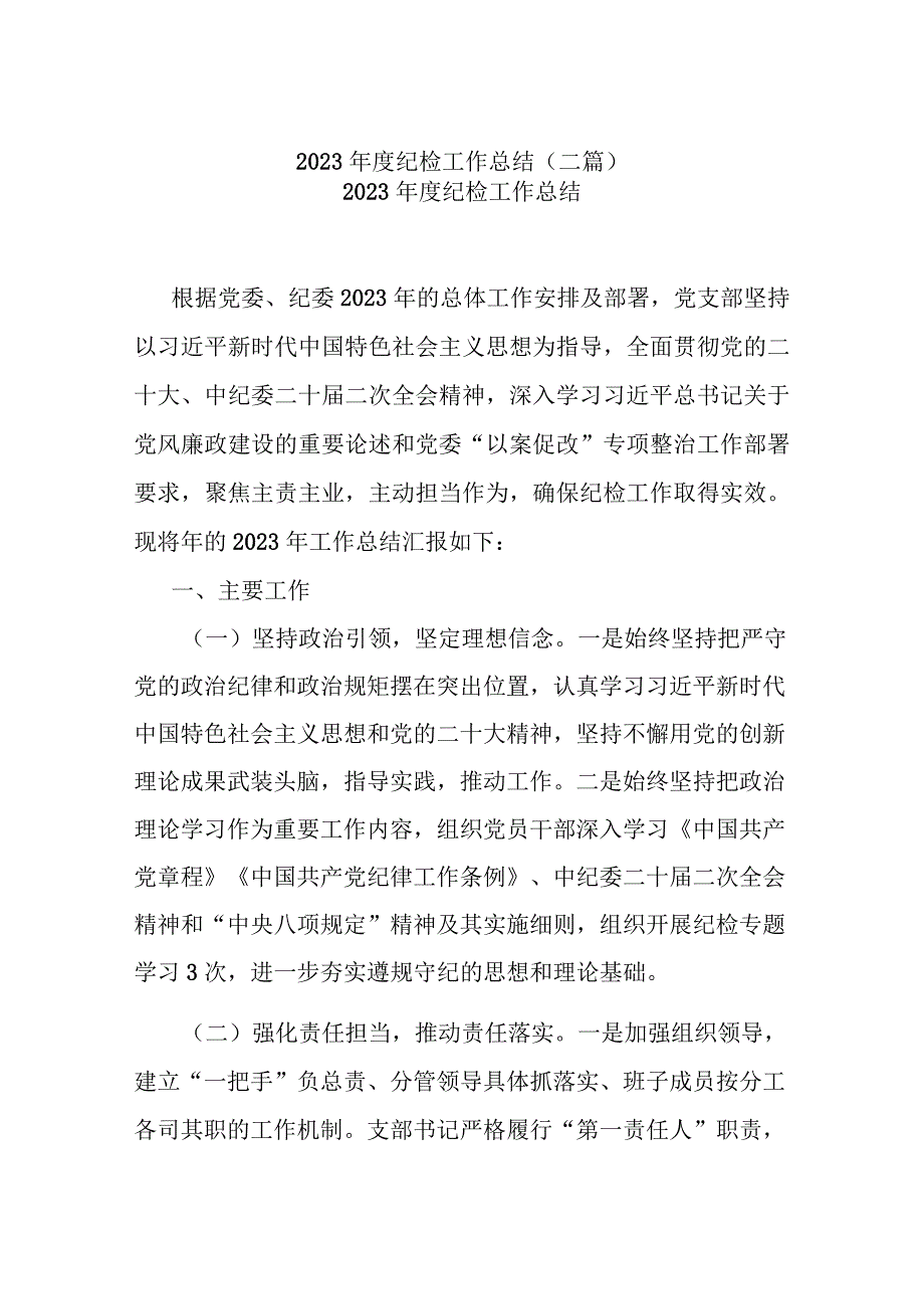 2023年度纪检工作总结(二篇).docx_第1页