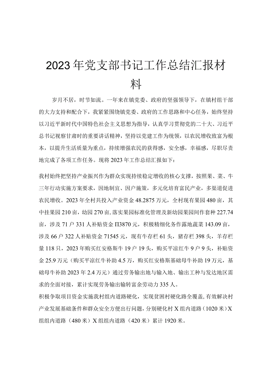 2023年党支部书记工作总结汇报材料.docx_第1页