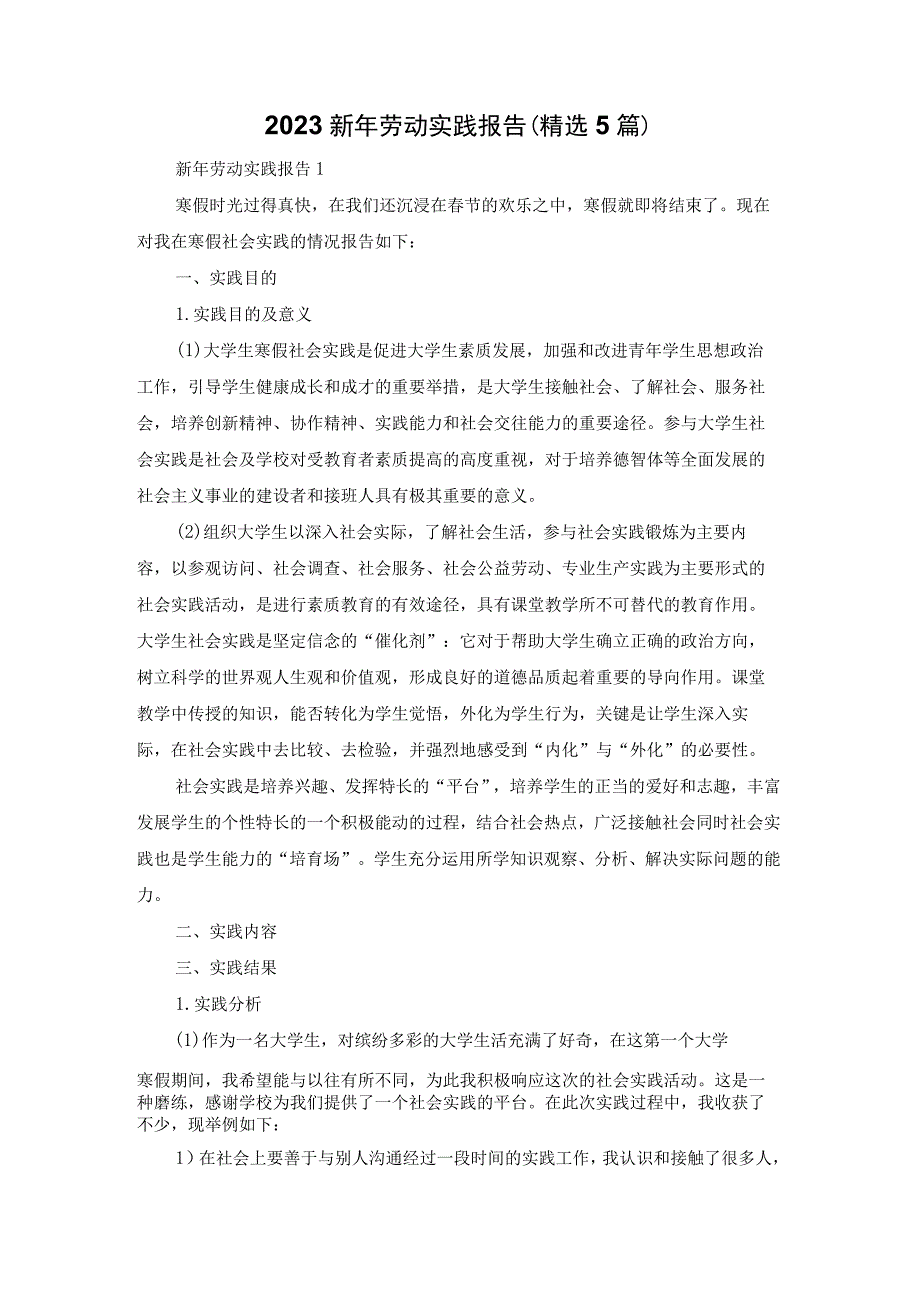 2022新年劳动实践报告（精选5篇）.docx_第1页