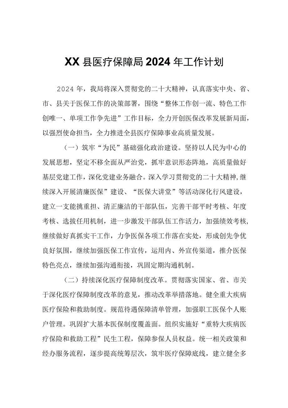 XX县医疗保障局2024年工作计划.docx_第1页