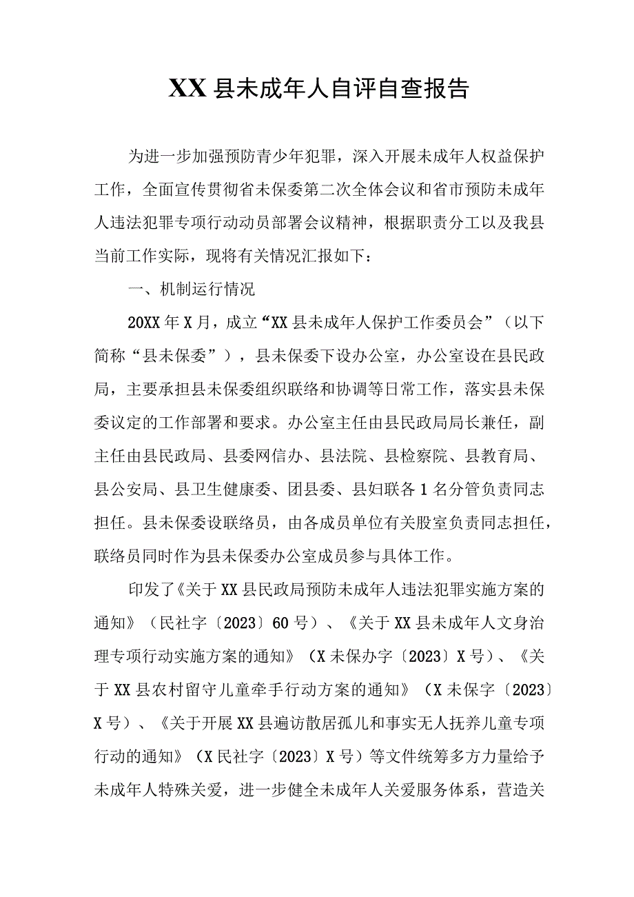 XX县未成年人自评自查报告.docx_第1页