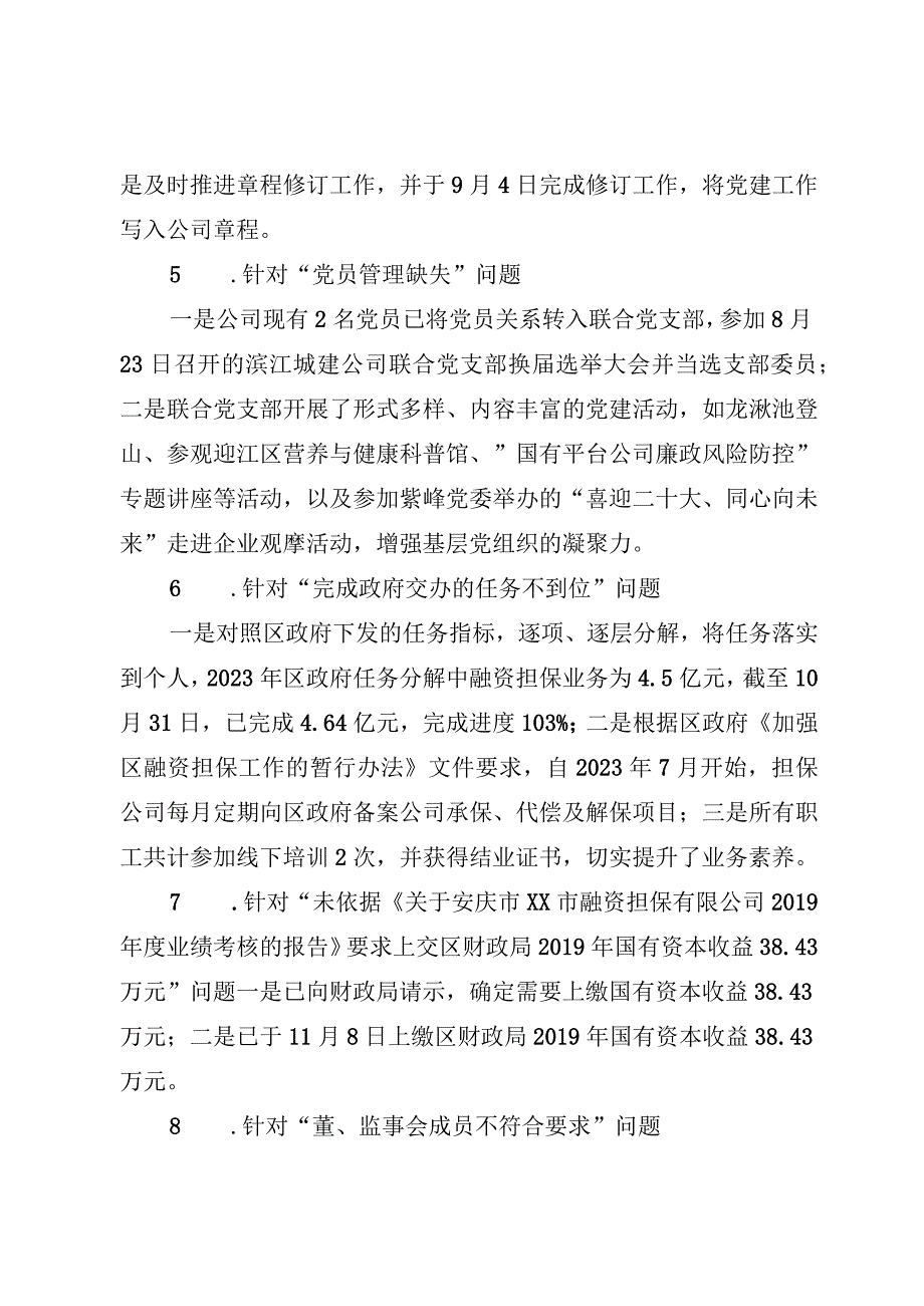 XX市融资担保有限公司关于巡察整改进展情况的通报.docx_第3页