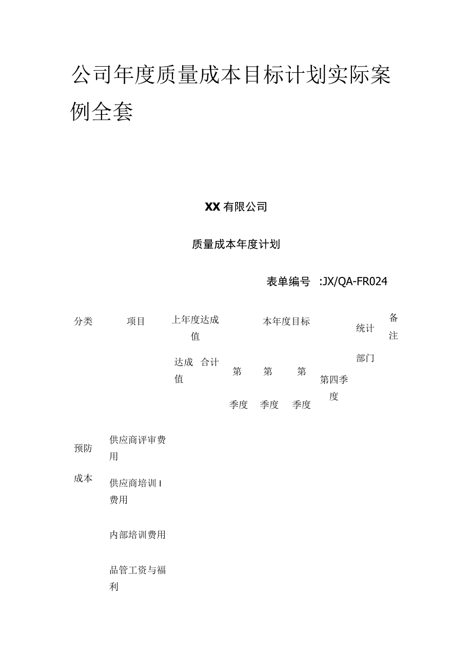 公司年度质量成本目标计划实际案例全套.docx_第1页