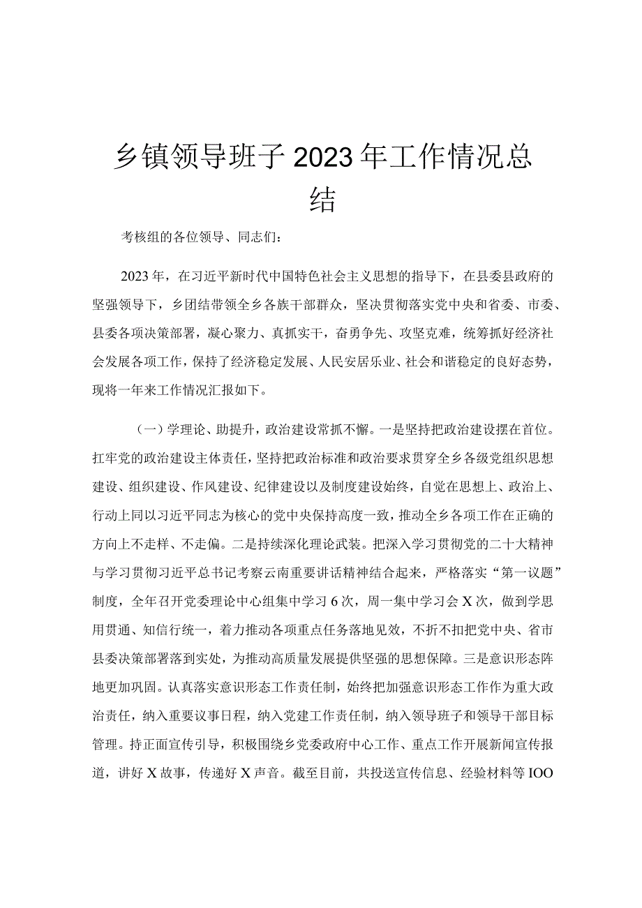 乡镇领导班子2023年工作情况总结.docx_第1页