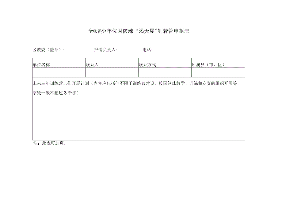 全国青少年校园篮球“满天星”训练营申报表.docx_第1页