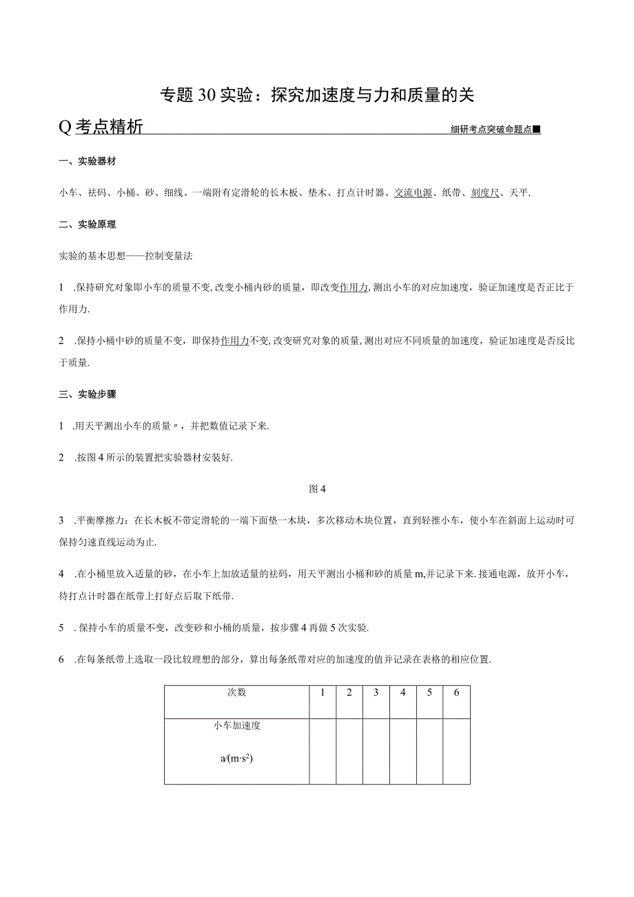 专题30 （实验）探究加速度与力和质量的关系（解析版）.docx_第1页