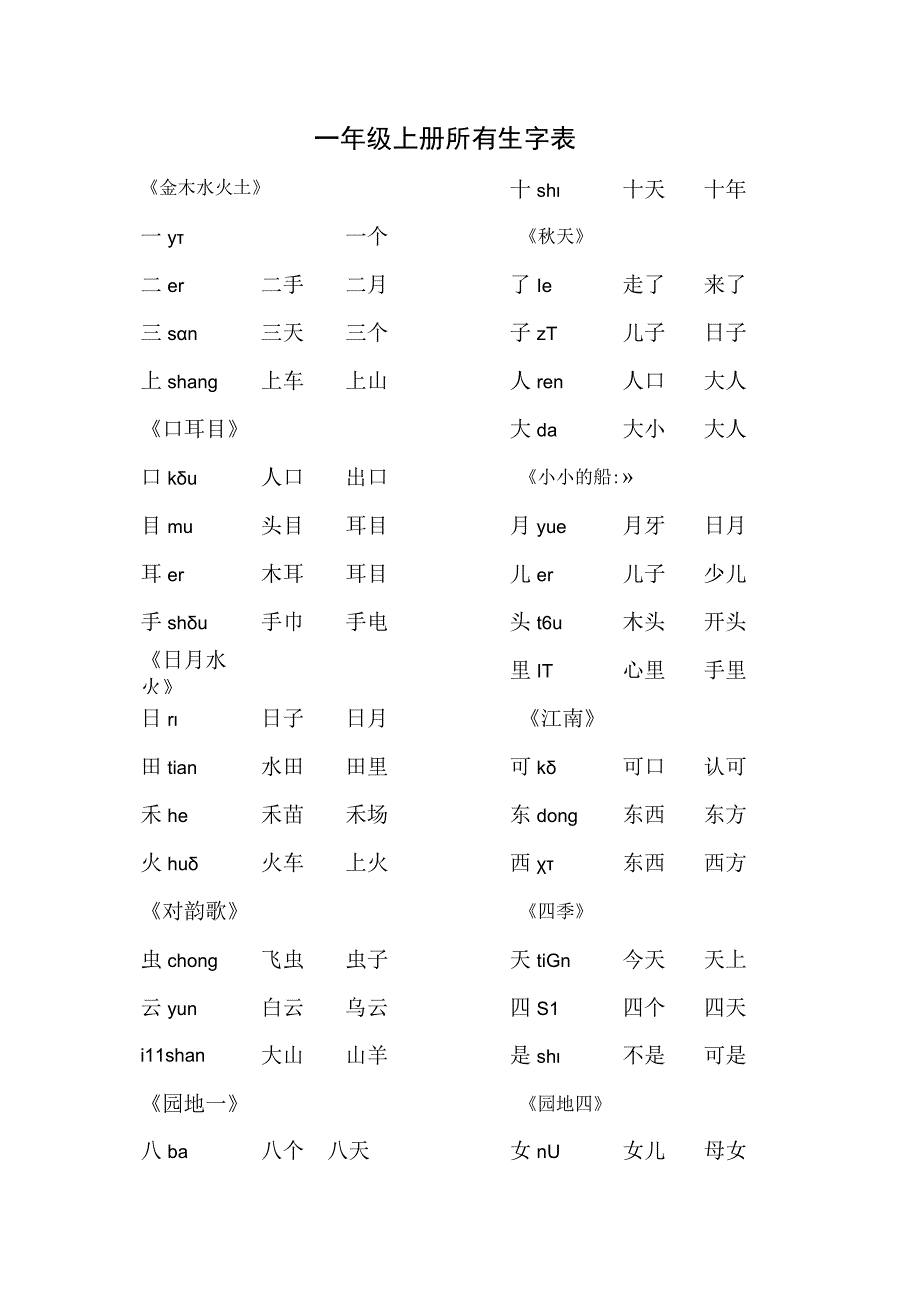 一年级上册所有生字表.docx_第1页