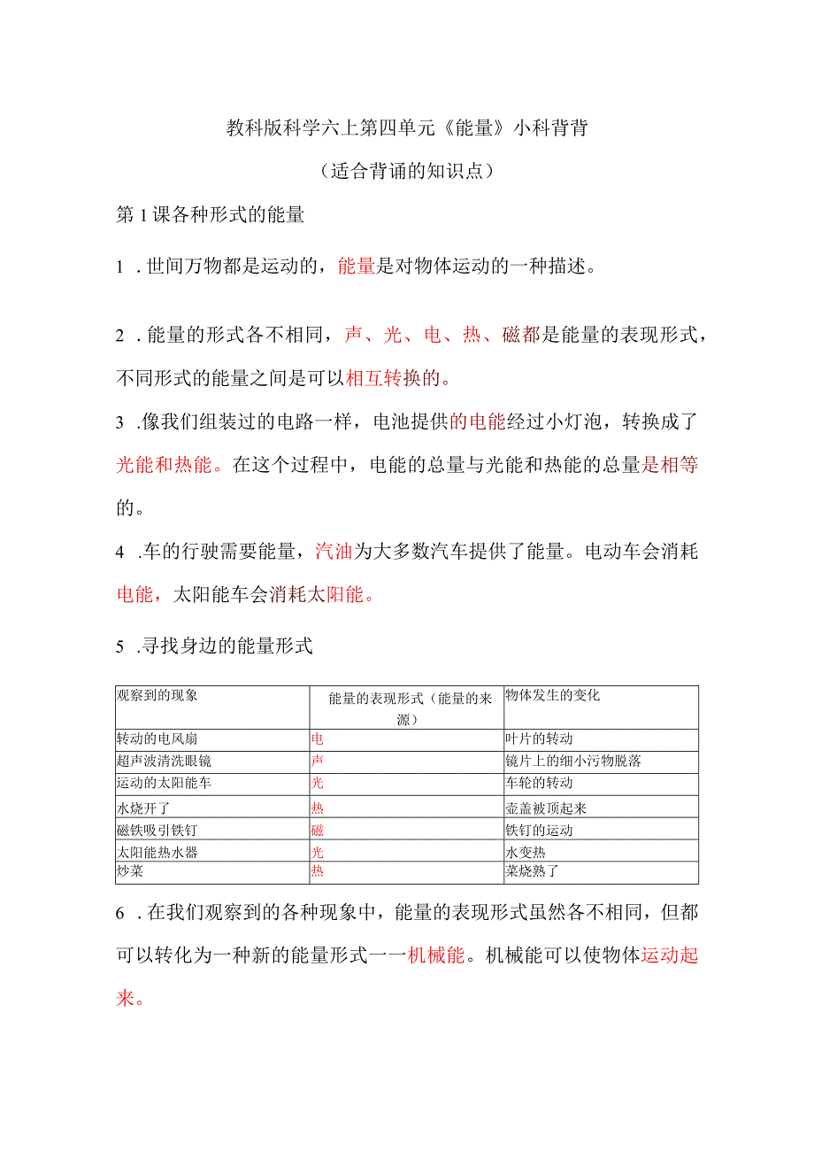 六年级上册科学背背&默默-第四单元《能量》教科版.docx_第1页