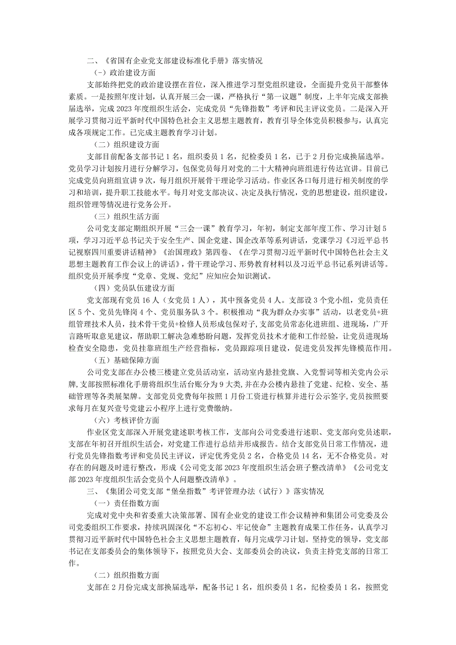 国企党支部2023年度“堡垒指数”考评暨党支部标准化建设工作验收考评自查报告.docx_第2页