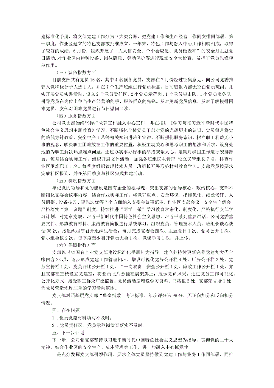 国企党支部2023年度“堡垒指数”考评暨党支部标准化建设工作验收考评自查报告.docx_第3页