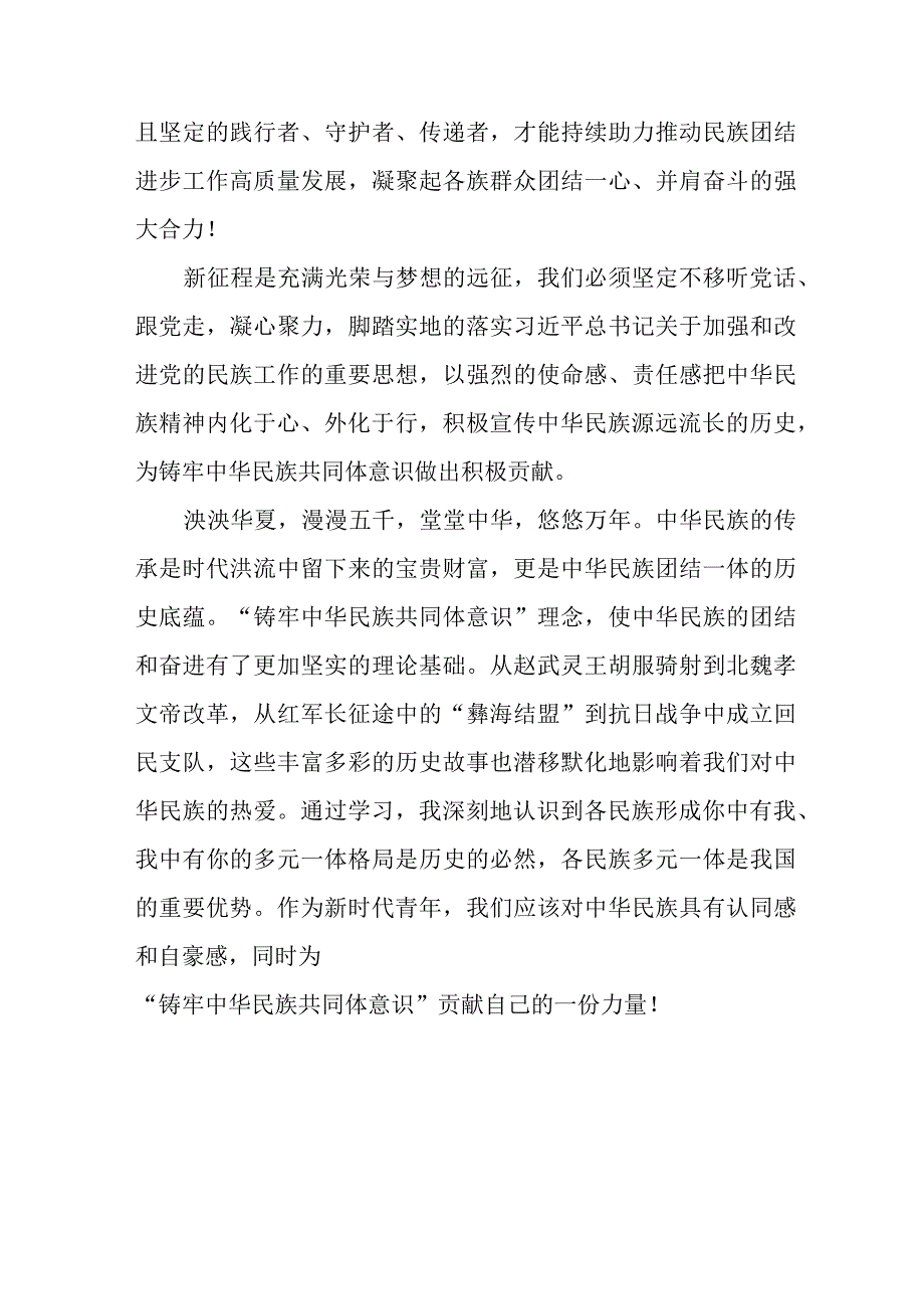 学校学习《铸牢中华民族共同体意识,推进新时代党的民族工作高质量发展》的心得体会九篇.docx_第2页