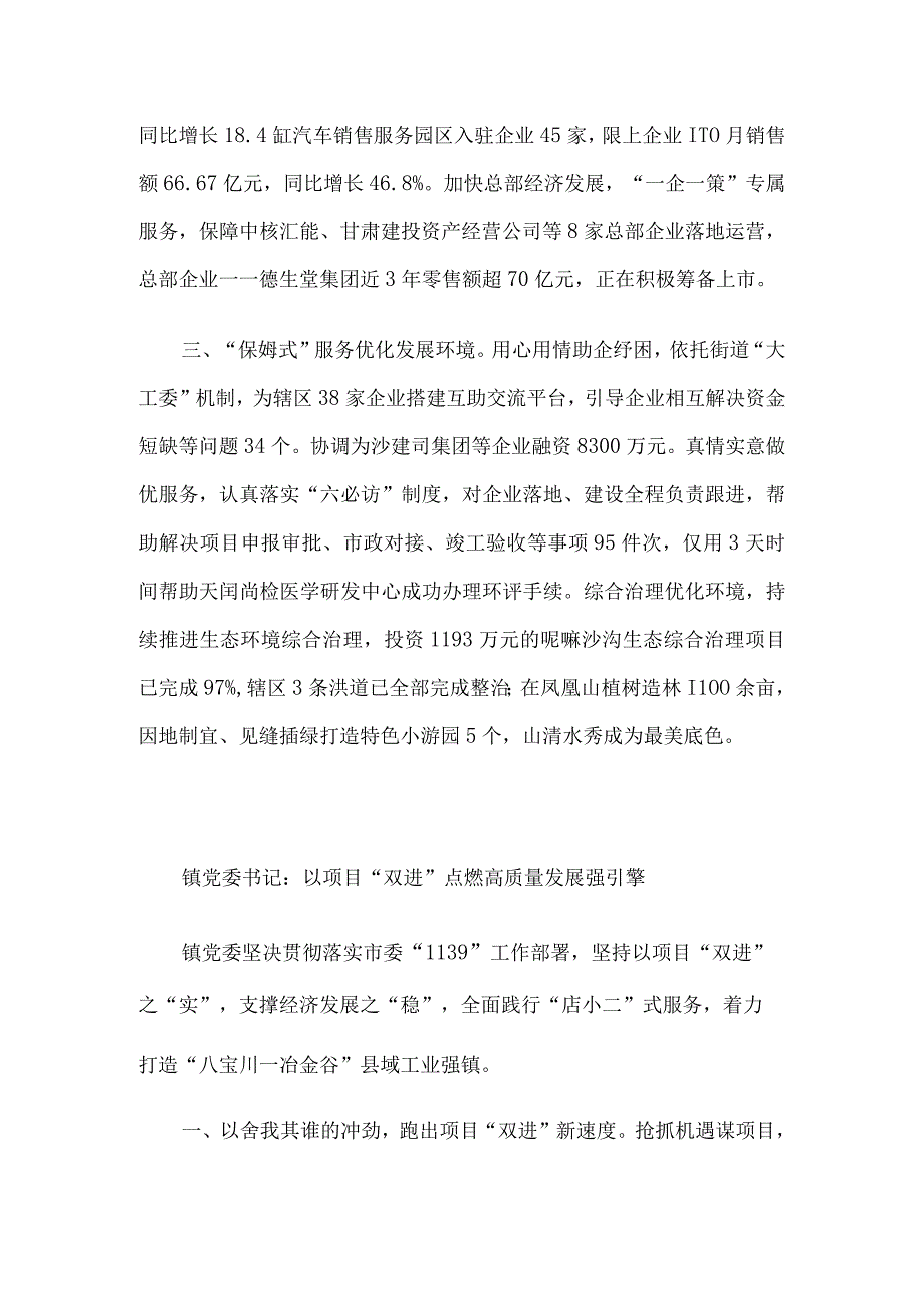 在全区镇街书记项目“双进”大会战和优化营商环境攻坚战交流会上的发言汇编4篇.docx_第2页