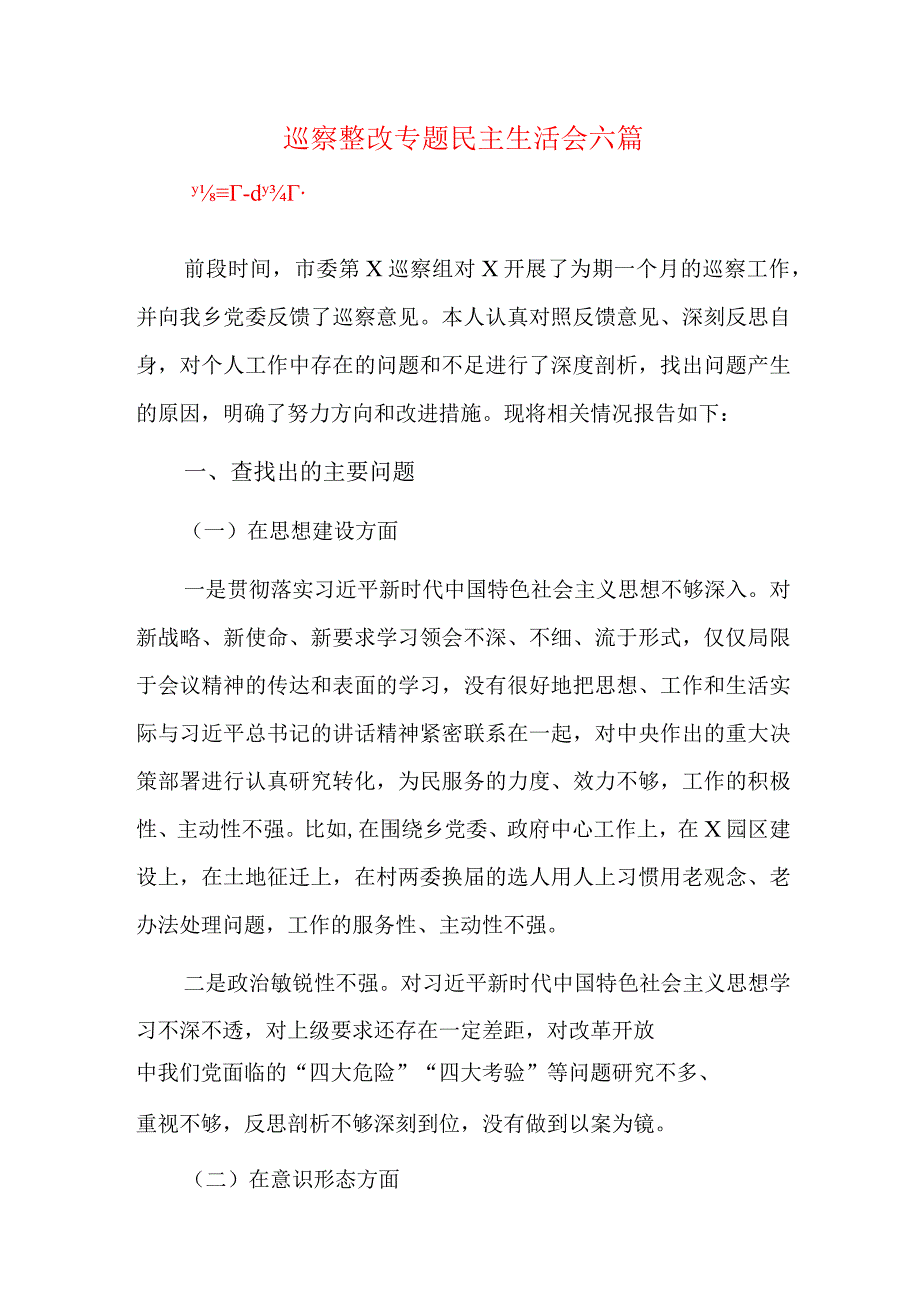 巡察整改专题民主生活会六篇.docx_第1页