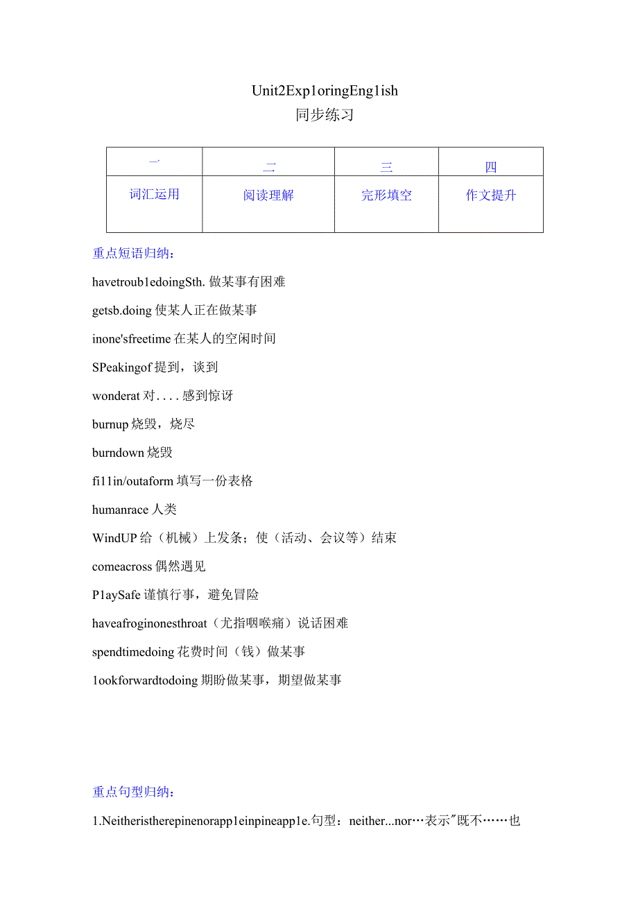 外研版（2019）必修第一册-Unit 2 Exploring English同步练习（原卷版）.docx_第1页