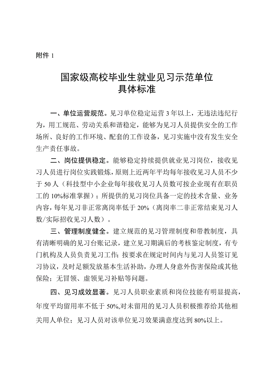 国家级高校毕业生就业见习示范单位具体标准.docx_第1页