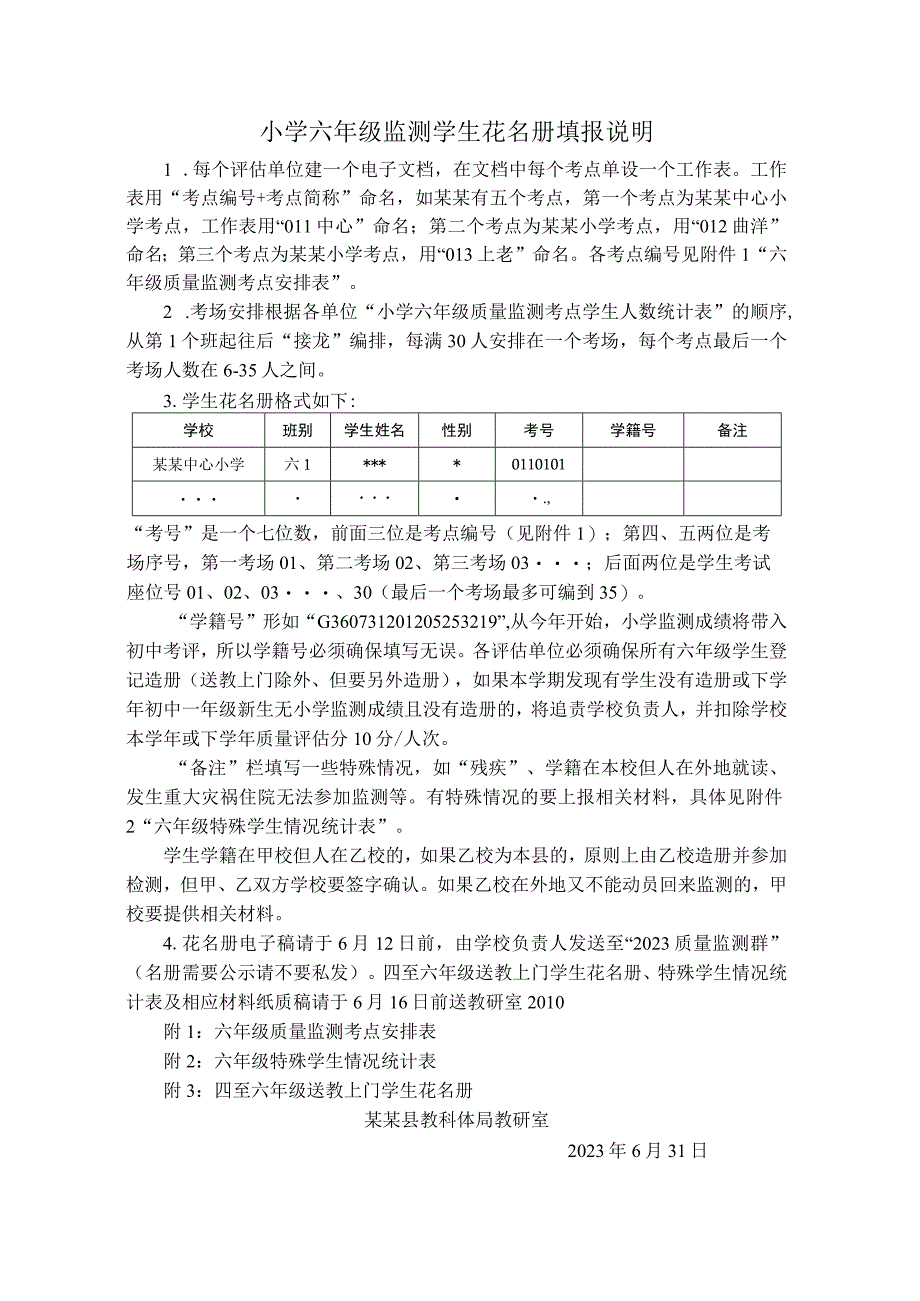 小学六年级毕业监测学生花名册填报说明.docx_第1页