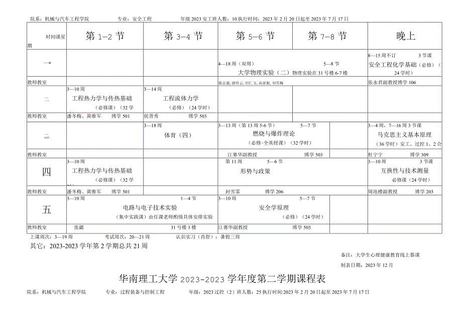 华南理工大学2022--2023学年度第二学期课程表.docx_第2页