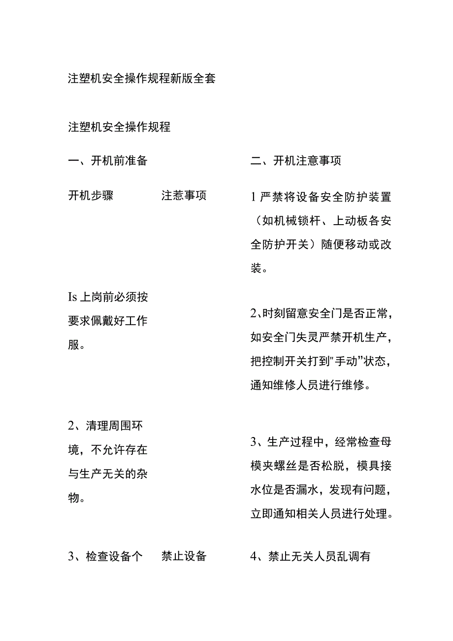 注塑机安全操作规程新版全套.docx_第1页