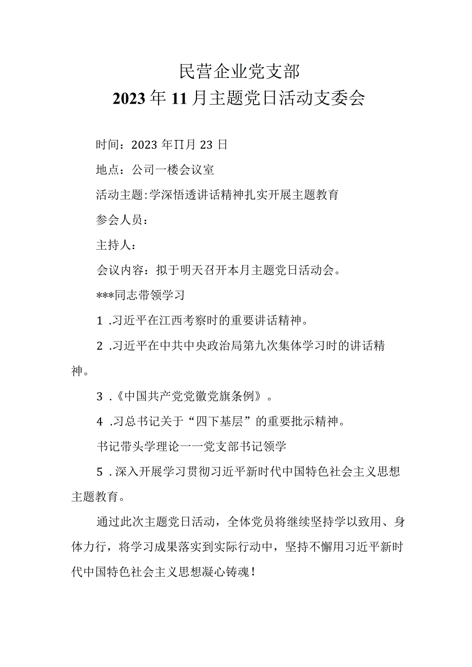 民企党支部支委会会议纪要2023年11月.docx_第1页