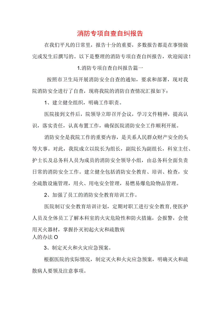 消防专项自查自纠报告.docx_第1页