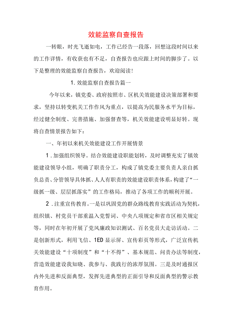 效能监察自查报告.docx_第1页