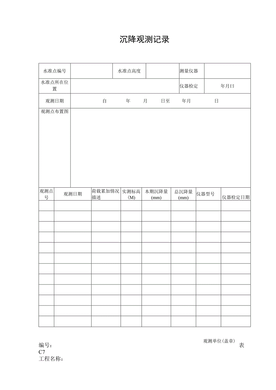 市政材料C7沉降观测记录.docx_第1页