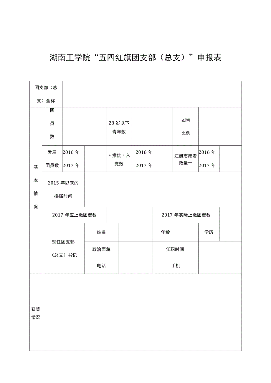 湖南工学院“五四红旗团支部总支”申报表.docx_第1页