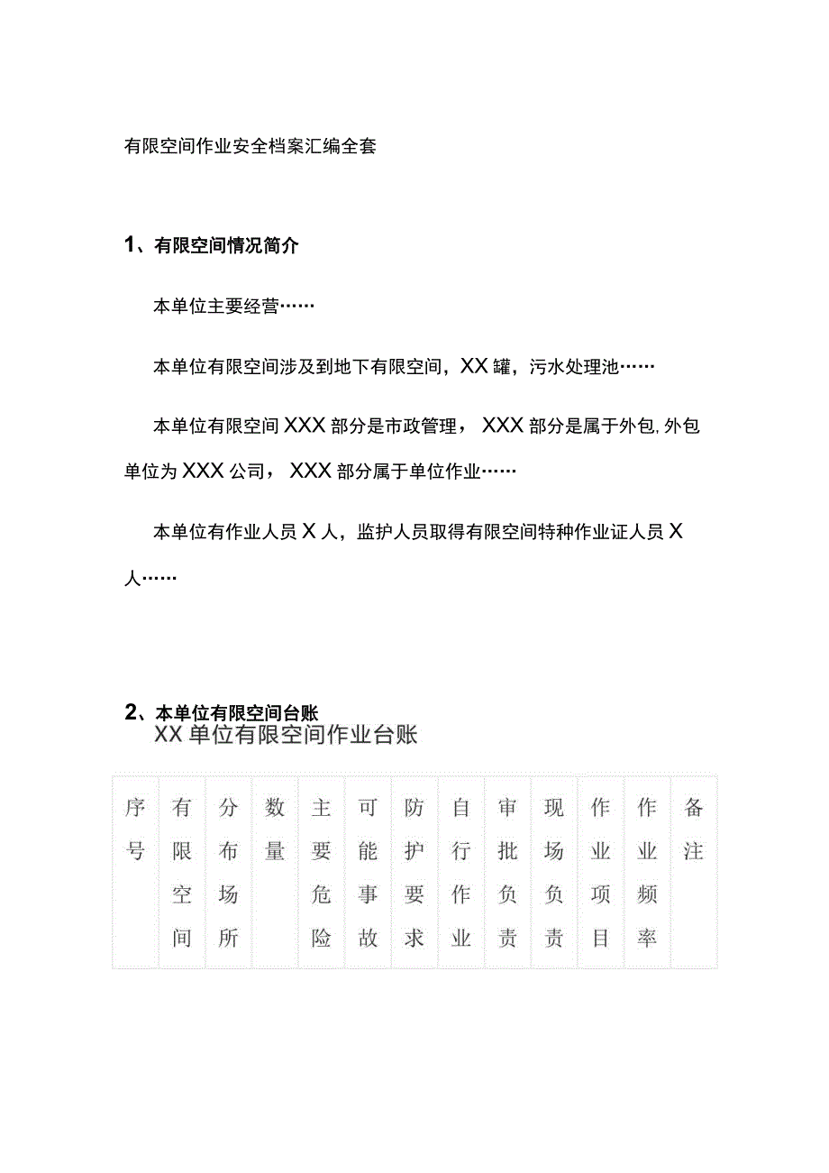 有限空间作业安全档案汇编全套.docx_第1页