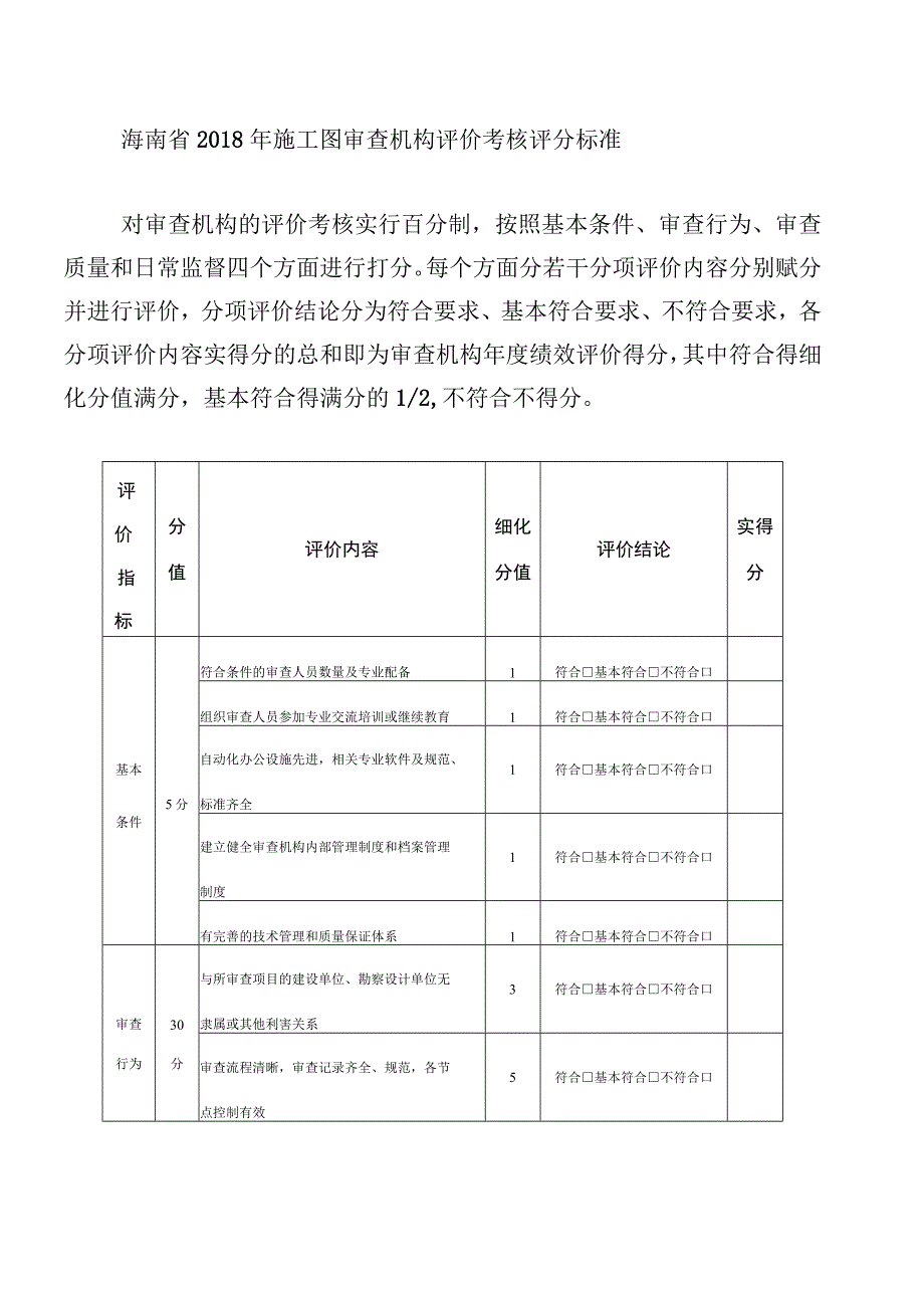 海南省2018年施工图审查机构评价考核评分标准.docx_第1页