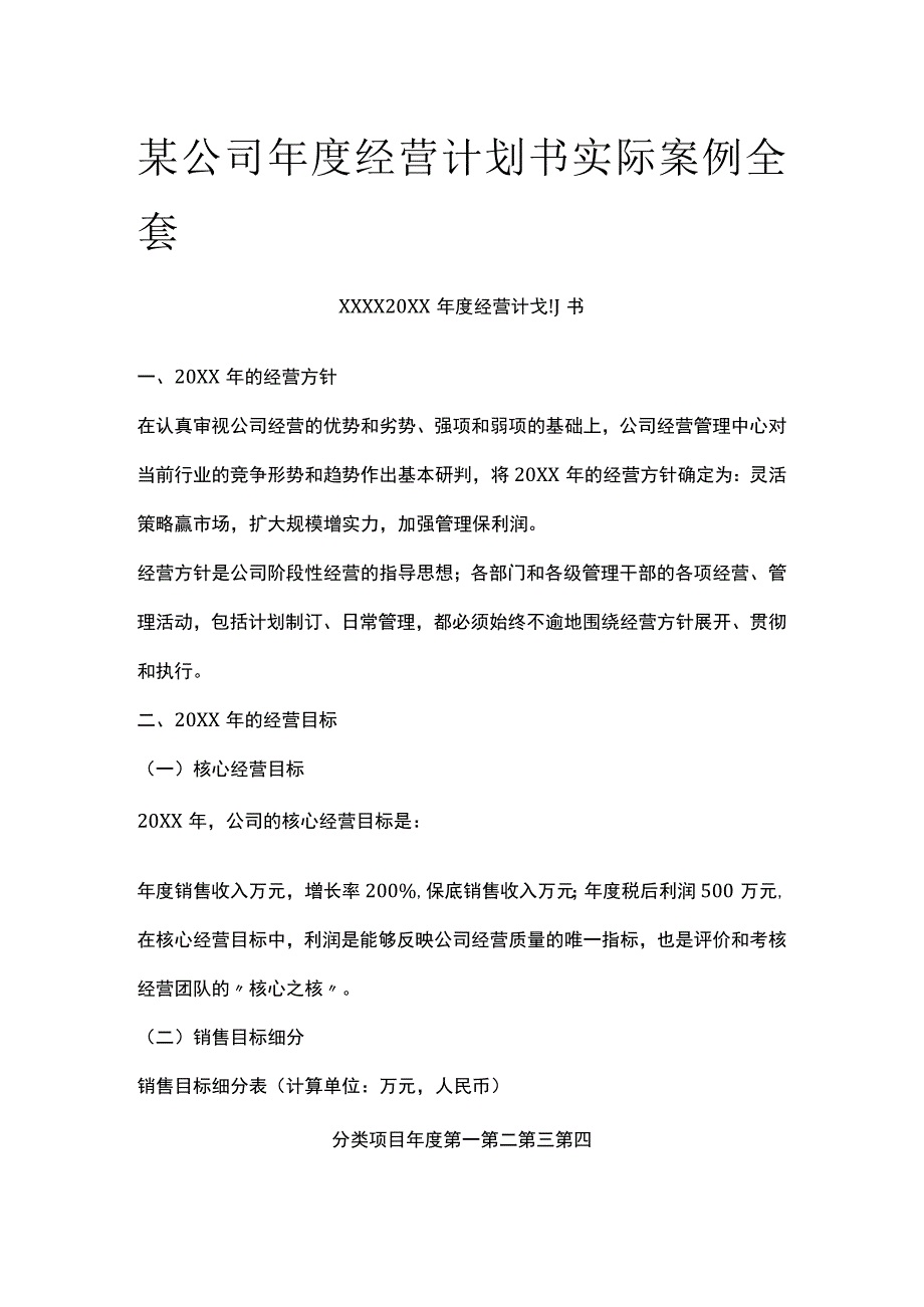 某公司年度经营计划书实际案例全套.docx_第1页