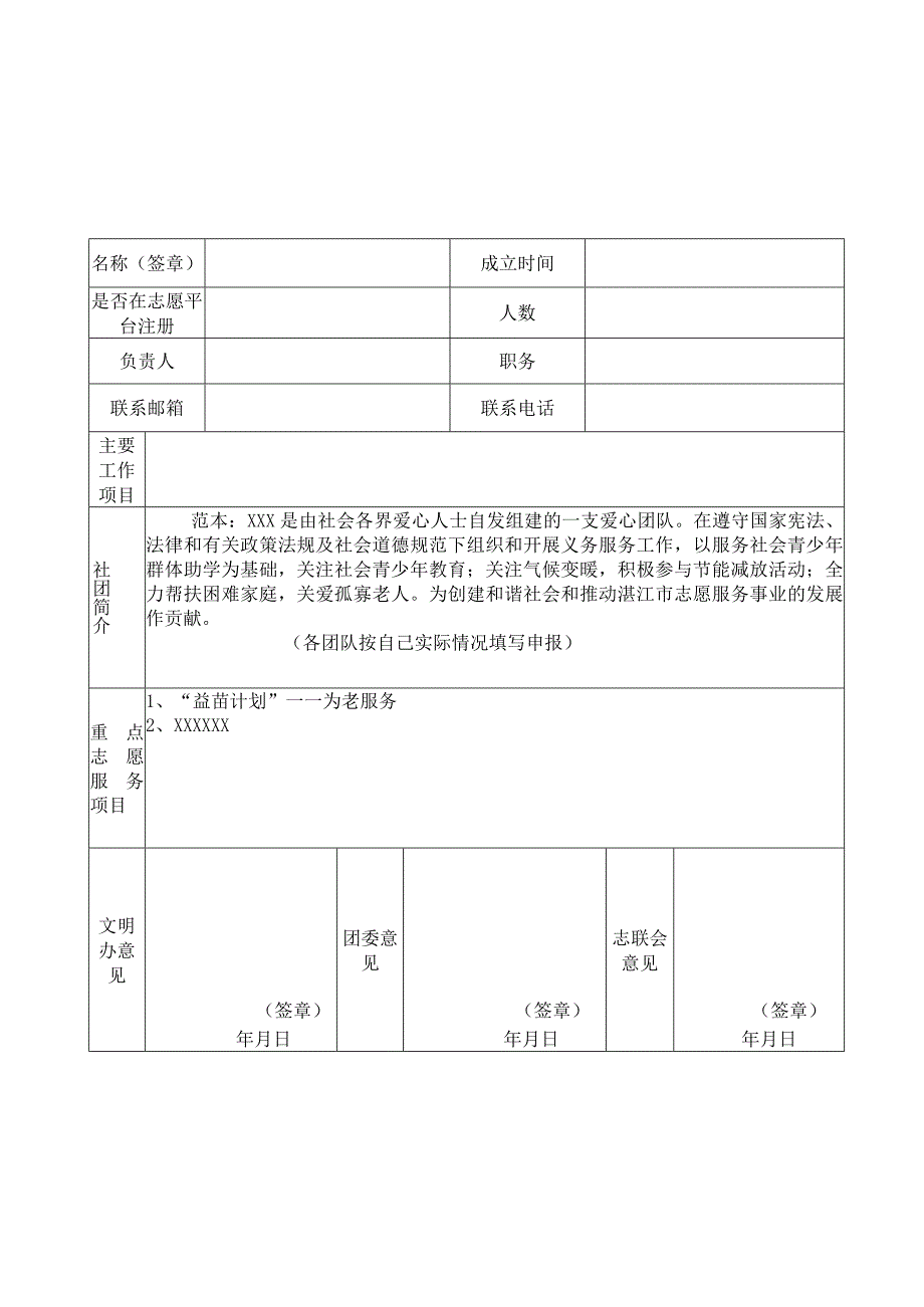 湛江市最佳志愿服务组织申报表.docx_第1页