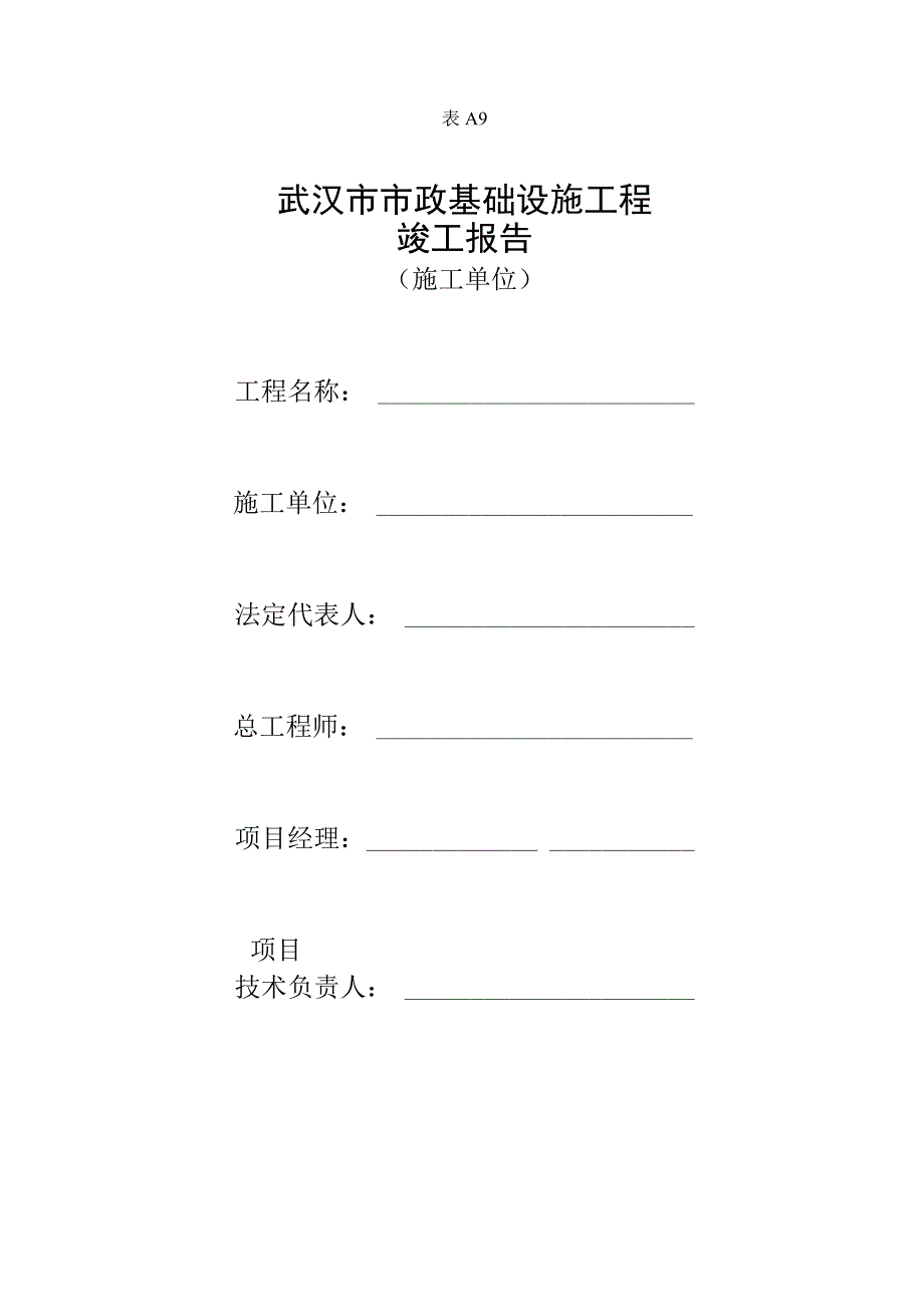 市政材料A9武汉市市政基础设施工程竣工报告（施工单位）.docx_第1页