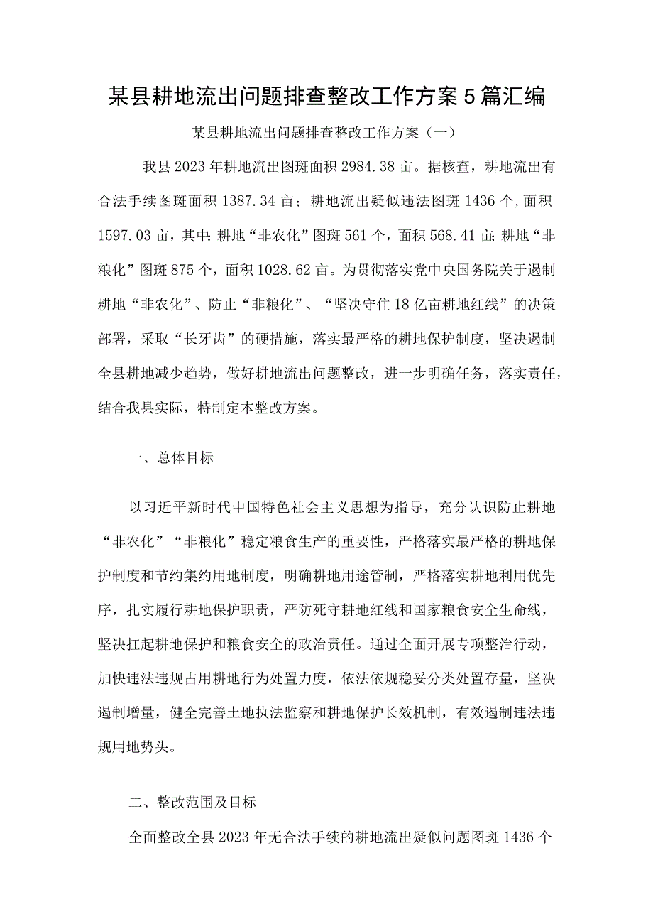 某县耕地流出问题排查整改工作方案5篇汇编.docx_第1页