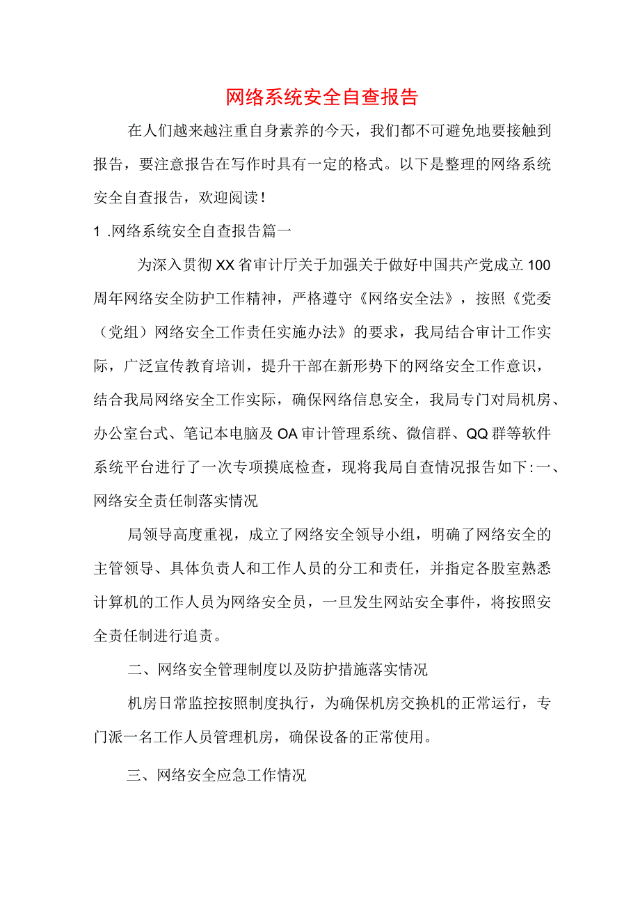 网络系统安全自查报告.docx_第1页