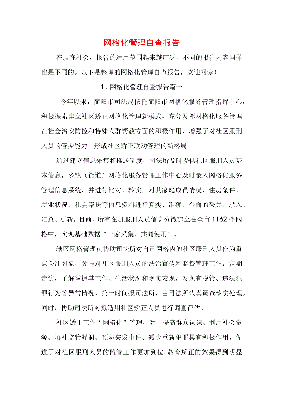 网格化管理自查报告.docx_第1页