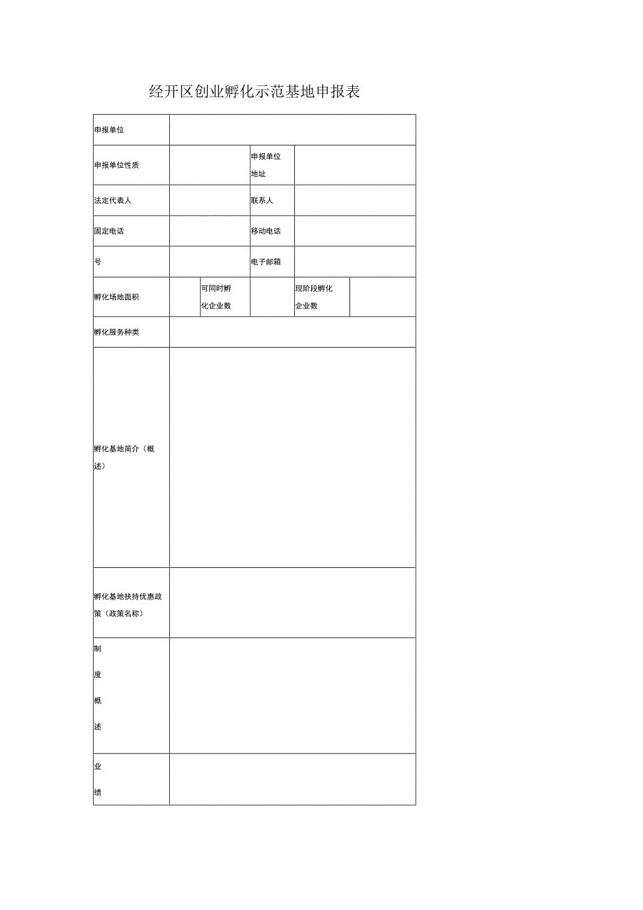 经开区创业孵化示范基地申报表.docx_第1页