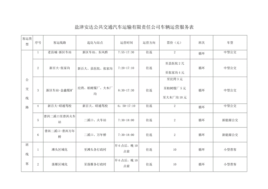 盐津安达公共交通汽车运输有限责任公司车辆运营服务表.docx_第1页