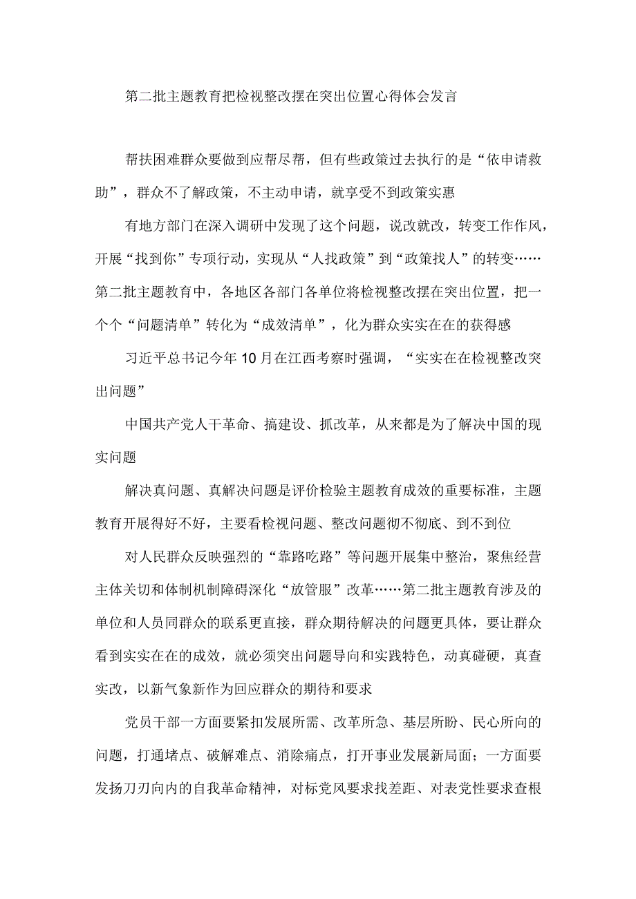 第二批主题教育把检视整改摆在突出位置心得体会发言.docx_第1页