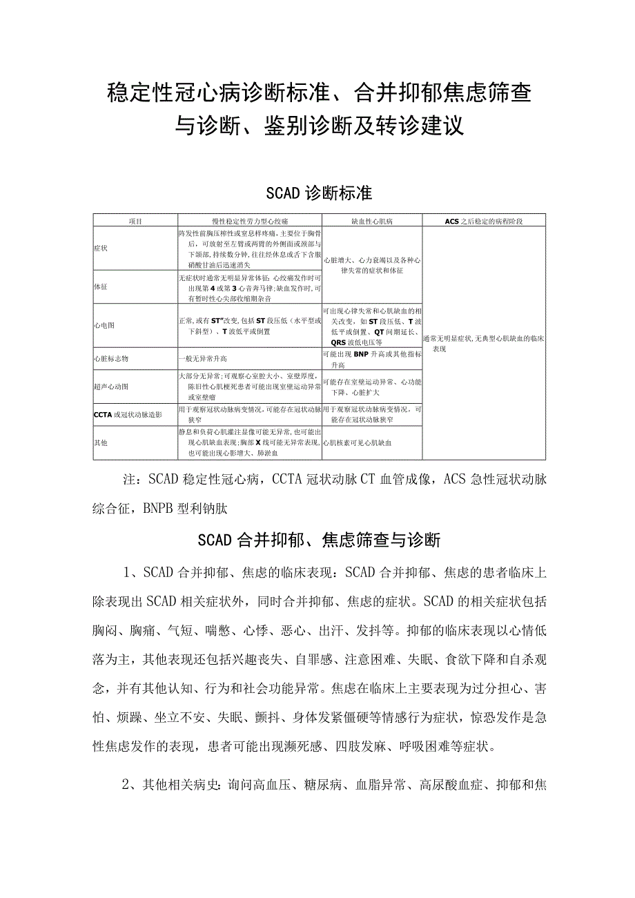 稳定性冠心病诊断标准、合并抑郁焦虑筛查与诊断、鉴别诊断及转诊建议.docx_第1页