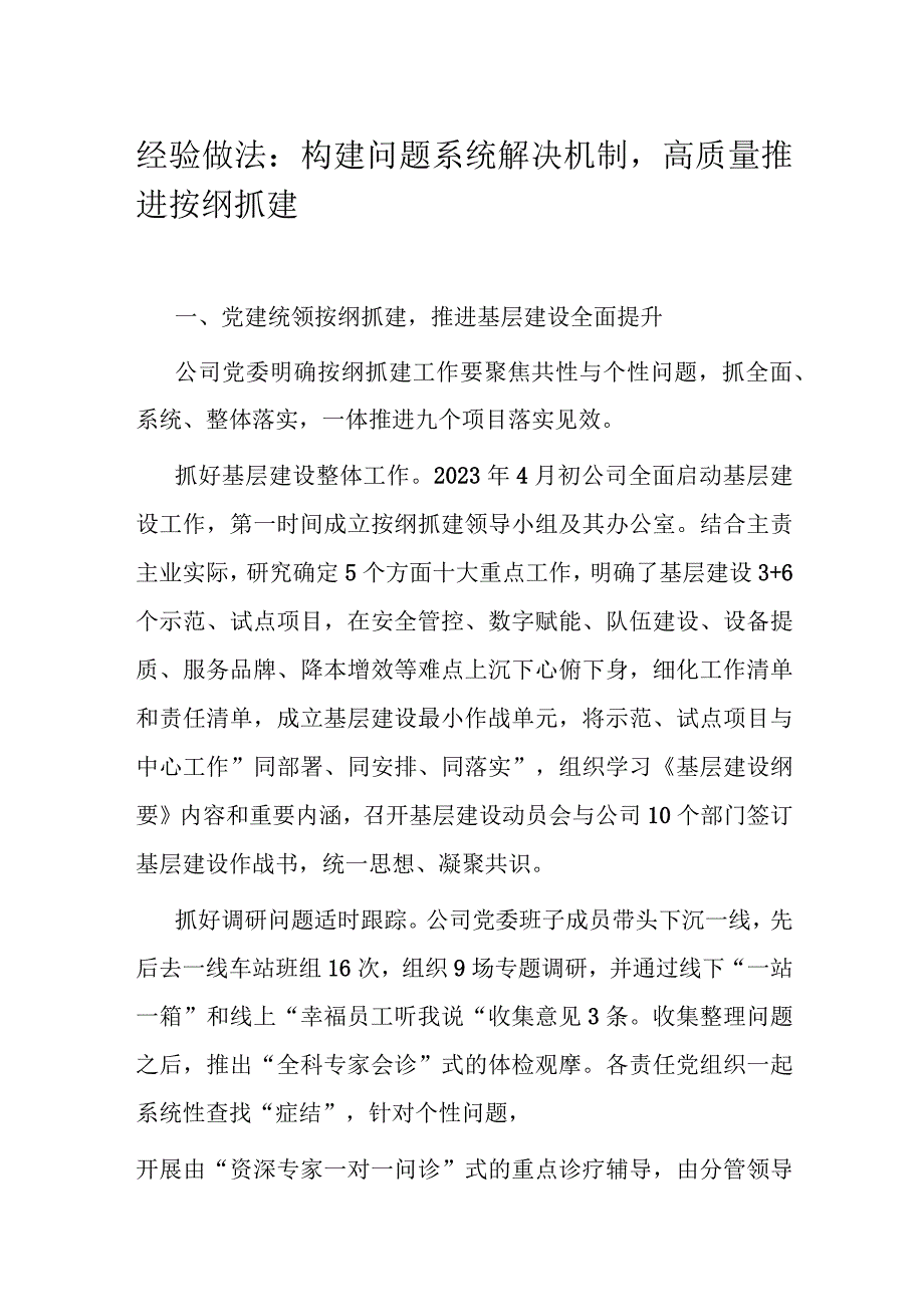 经验做法：构建问题系统解决机制高质量推进按纲抓建.docx_第1页