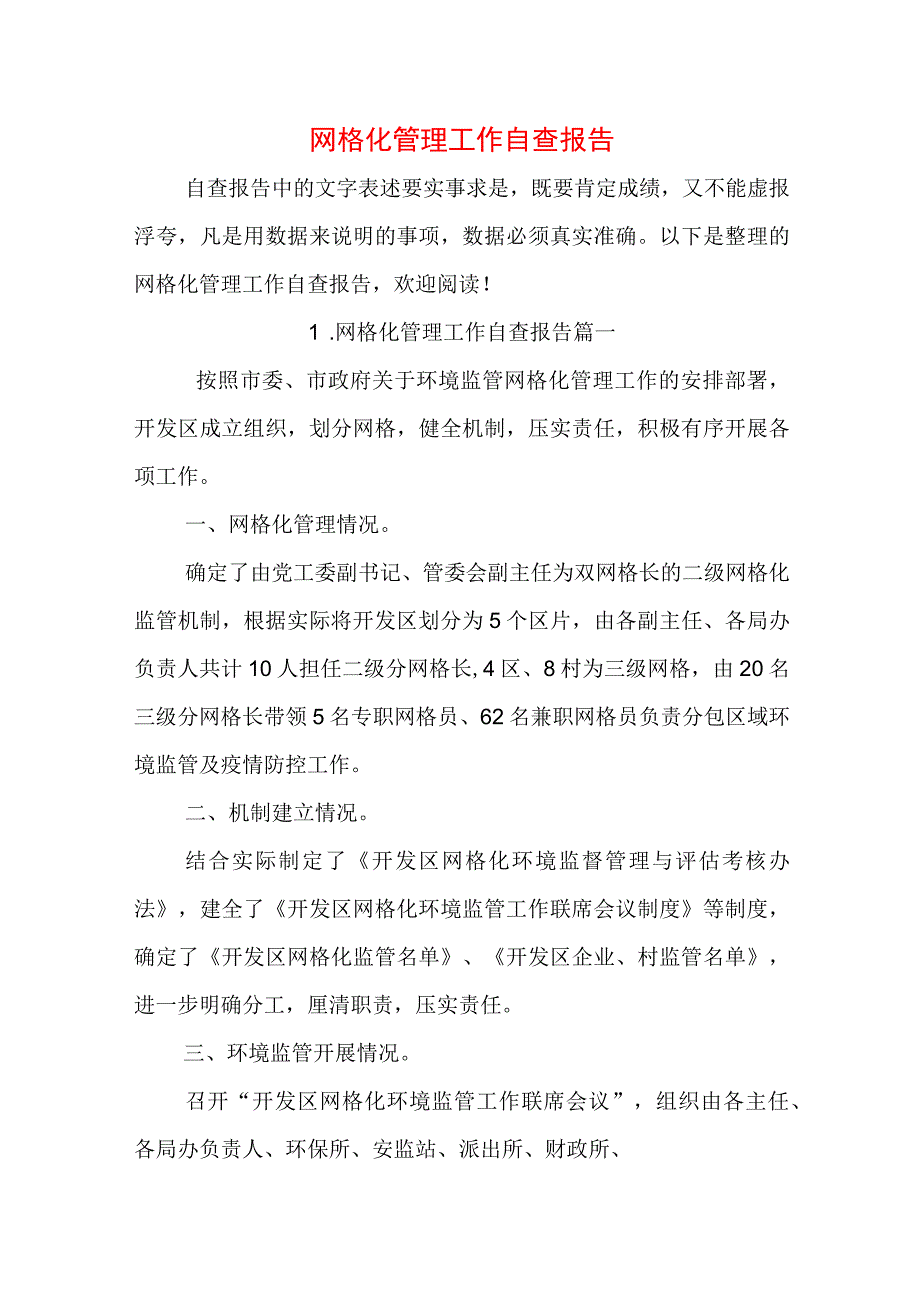 网格化管理工作自查报告.docx_第1页