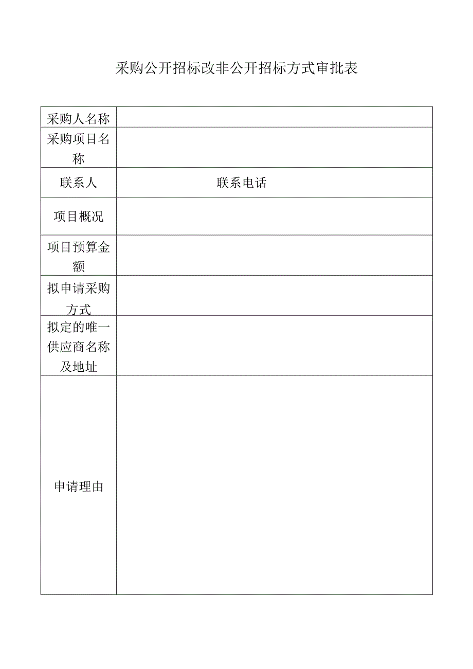 采购公开招标改非公开招标方式审批表.docx_第1页