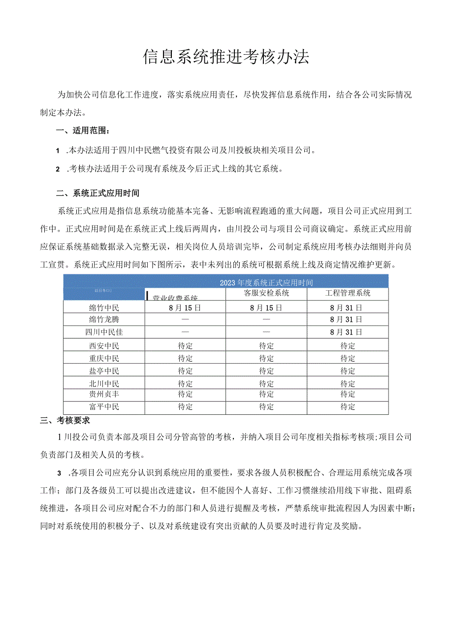 信息系统推进及考核办法.docx_第1页