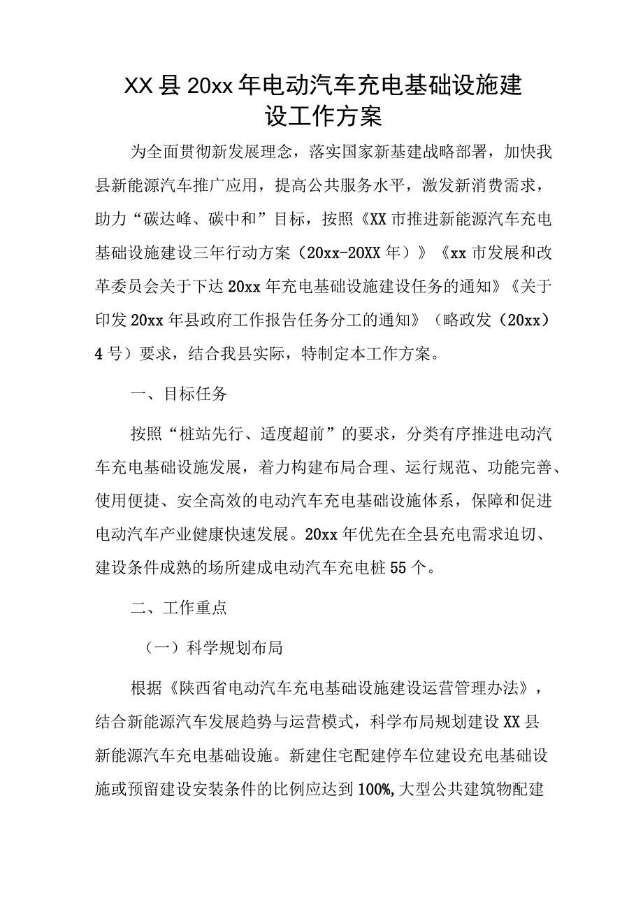 xx县20xx年电动汽车充电基础设施建设工作方案.docx_第1页