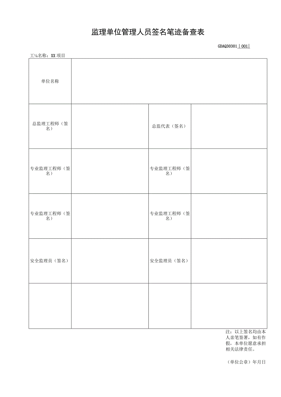 001-1.监理单位管理人员签名笔迹备查表GDAQ30301.docx_第1页