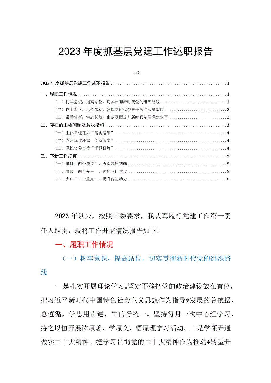 2023年度抓基层党建工作述职报告.docx_第1页