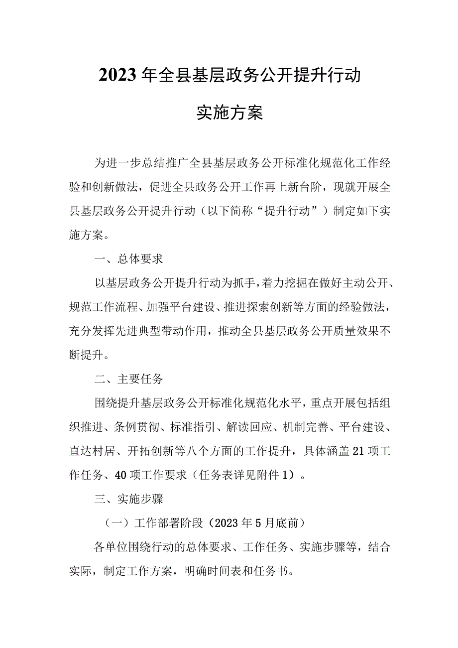 2023年全县基层政务公开提升行动实施方案.docx_第1页