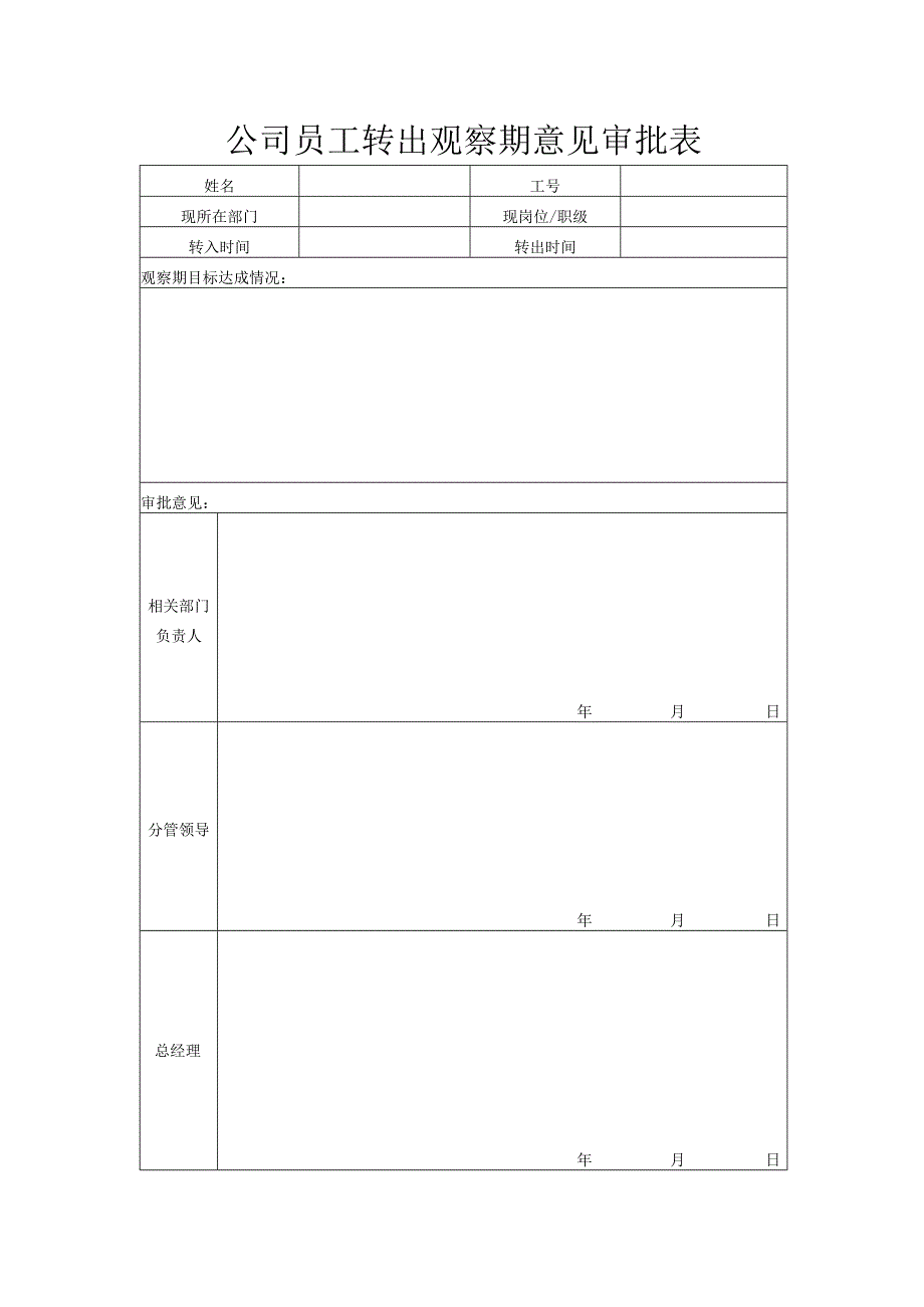 公司员工转出观察期意见审批表.docx_第1页