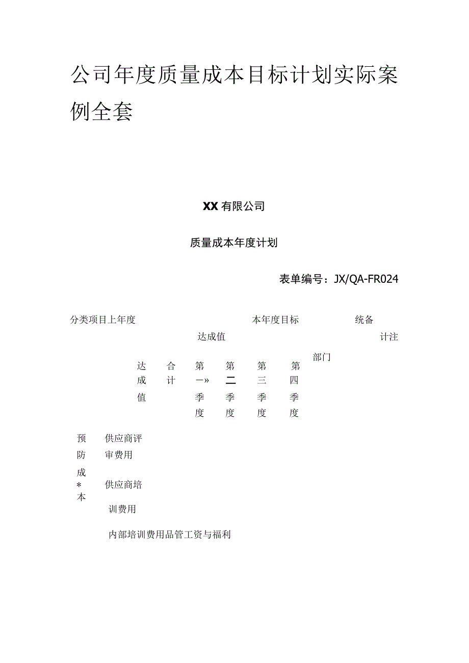 公司年度质量成本目标计划实际案例全套.docx_第1页